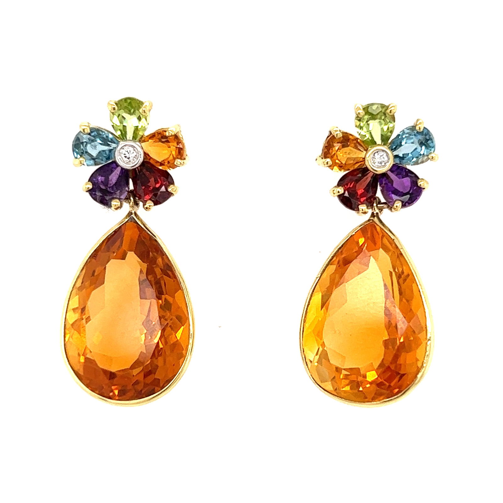 18k Multi-Gem Flower Citrine Earrings (1 of 1)