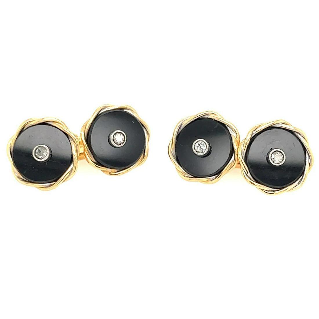 18k French Art Deco Onyx Diamond Cufflinks (1 of 2)