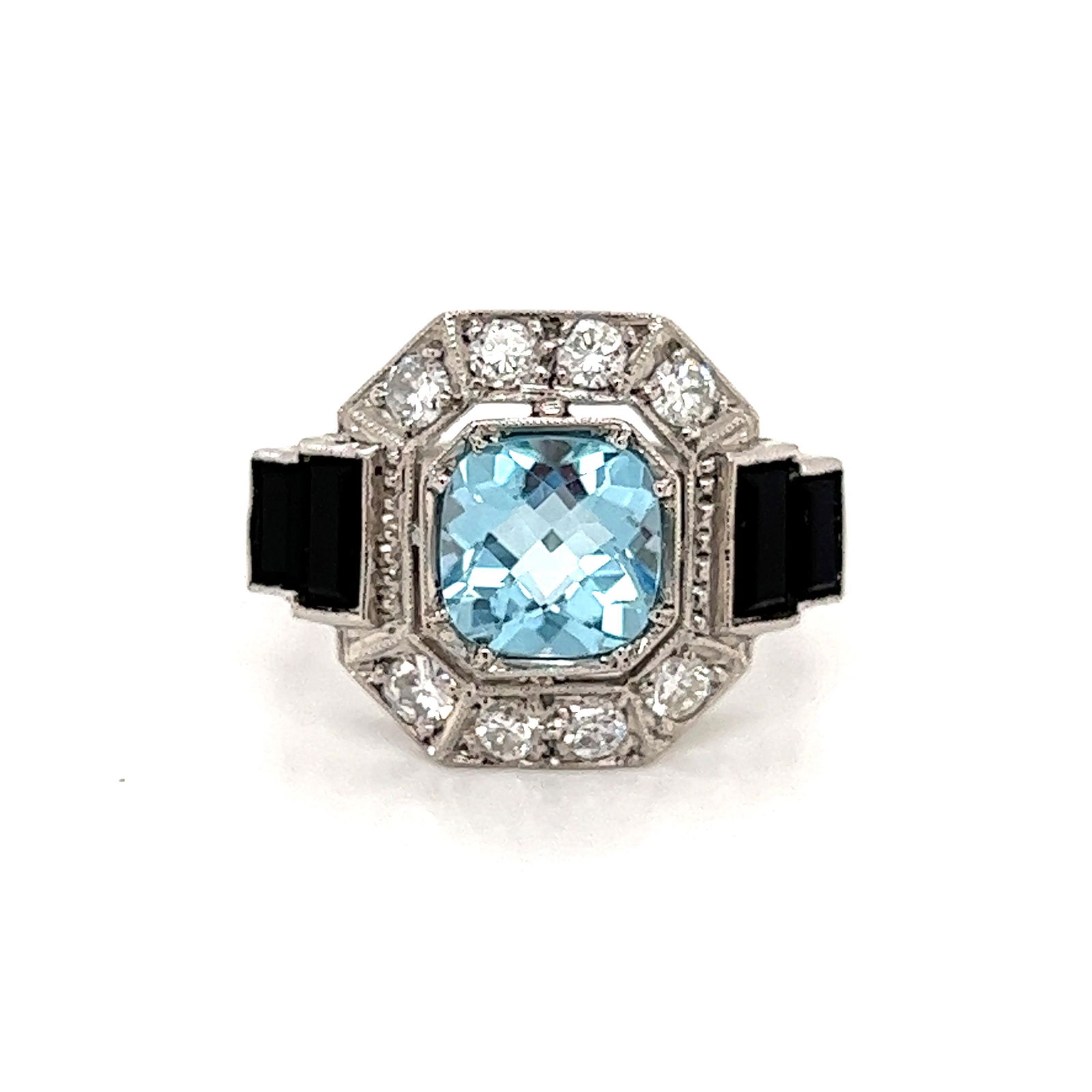 Platinum Aqua Diamond Onyx Ring  (1 of 2)
