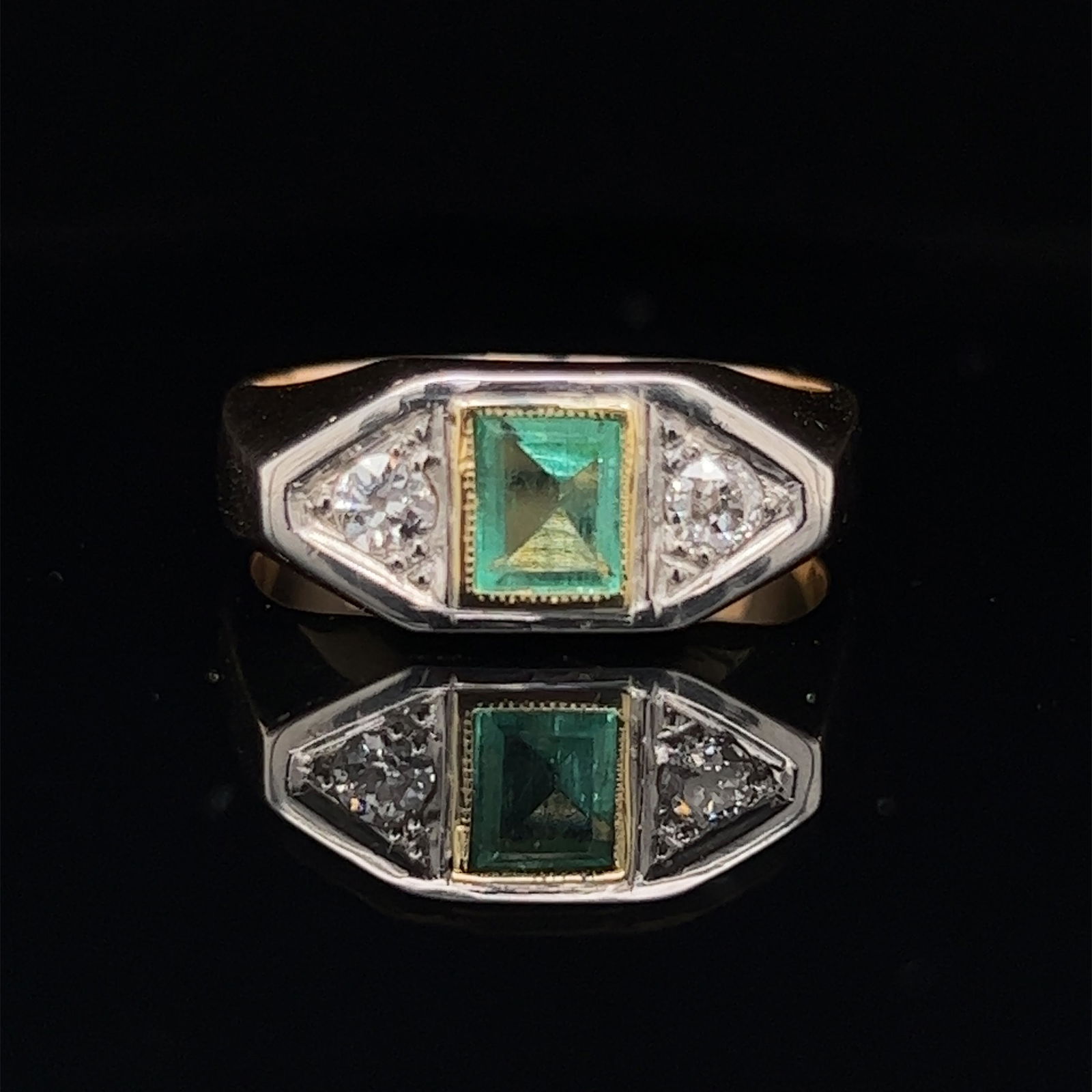 Art Deco Platinum & 18k Diamond Emerald Ring (1 of 2)