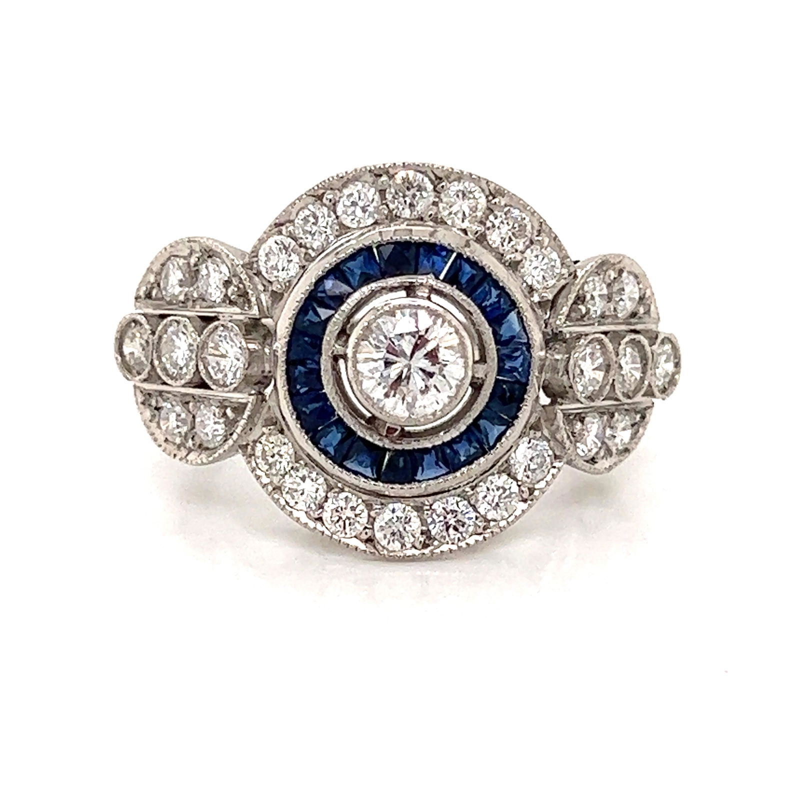 Platinum Diamond Sapphire Target Ring (1 of 2)