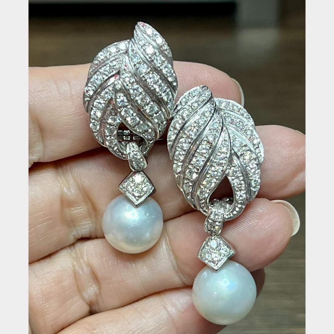 18K White Gold South Sea Pearl & Diamond Earrings (1 of 1)