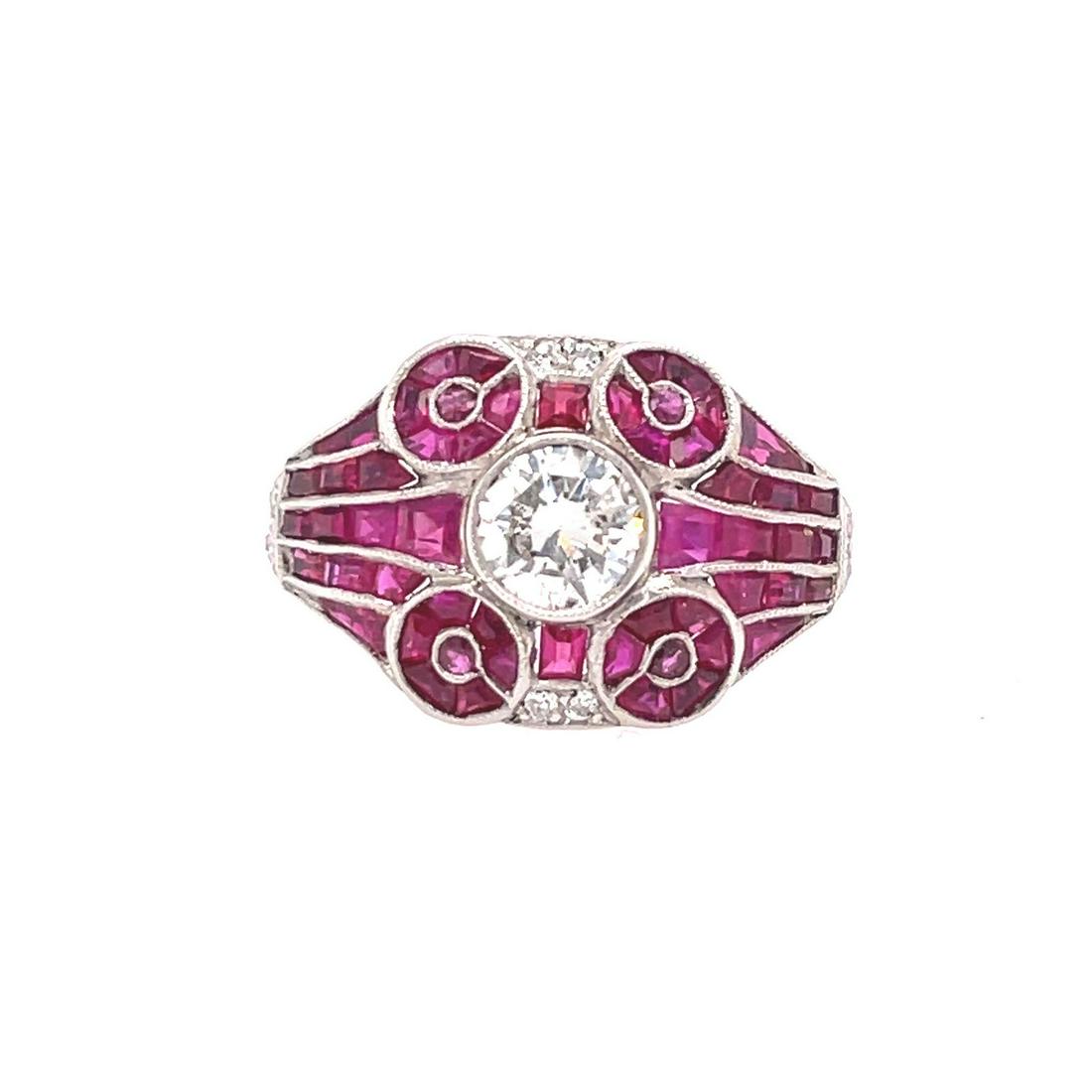 Art Deco Platinum Ruby Diamond Ring (1 of 2)