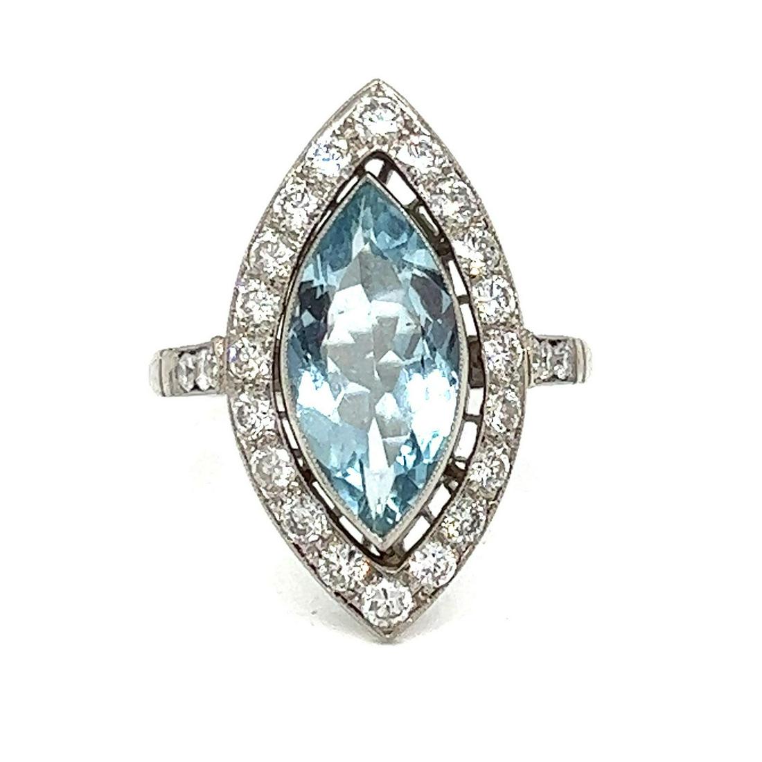 Platinum Aqua Diamond Marquise Ring (1 of 2)