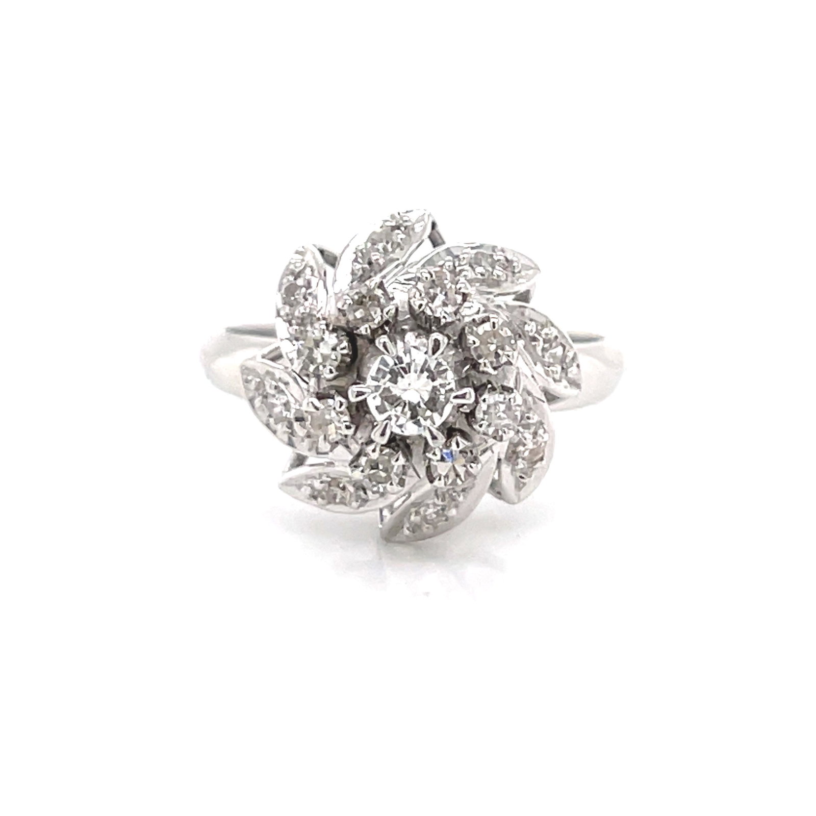 18k Diamond Dome Ring: 18k White Gold Weight 4.6g Diamond Approx. 0.5ct Dome Ring Size 6.25 Measurements 0.52”x0.74