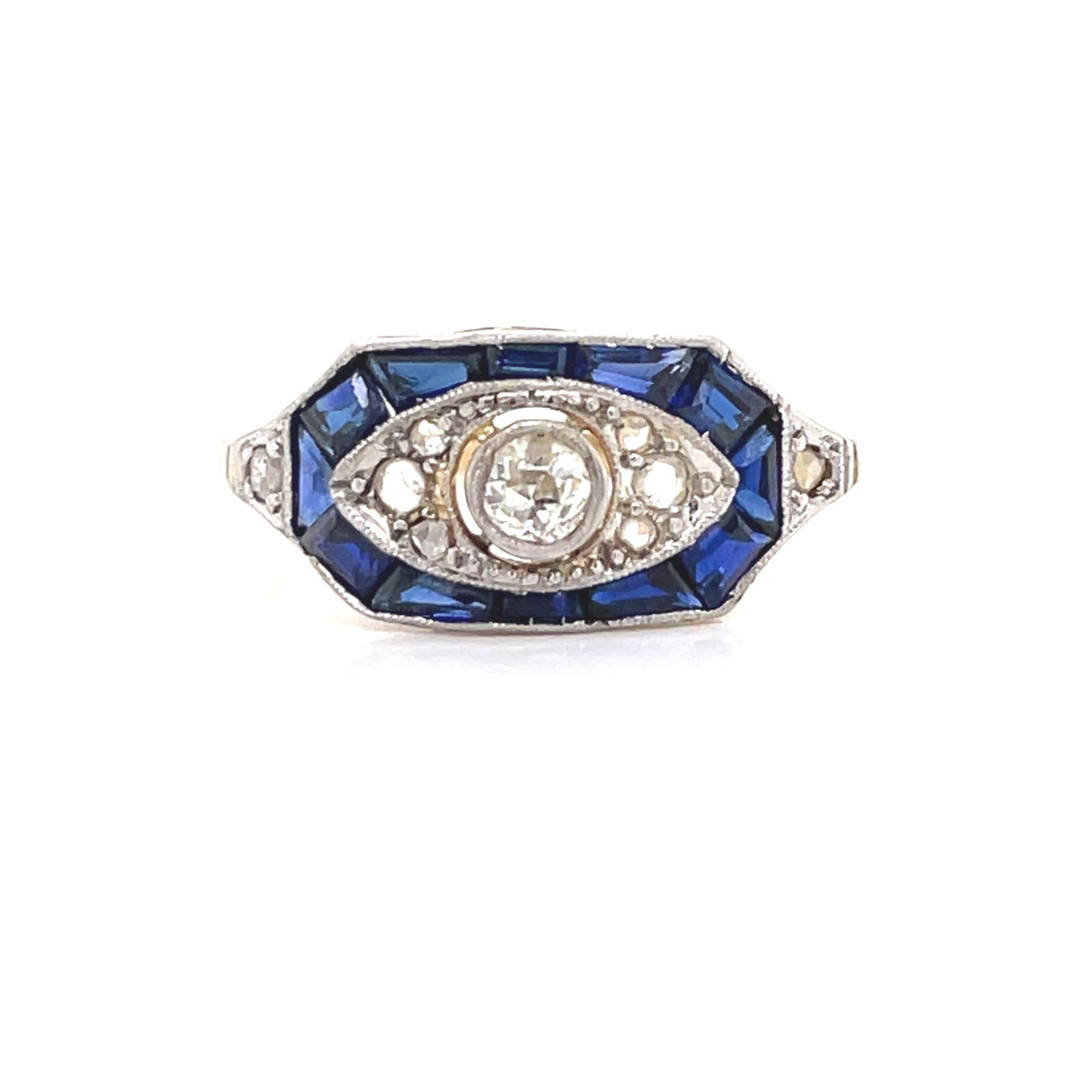 18k Platinum Art Deco Diamond Sapphire Ring (1 of 2)
