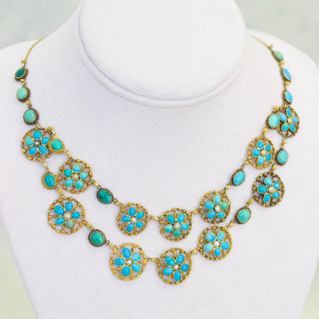 14k Victorian Turquoise Cobblestone Cluster Necklace (1 of 2)