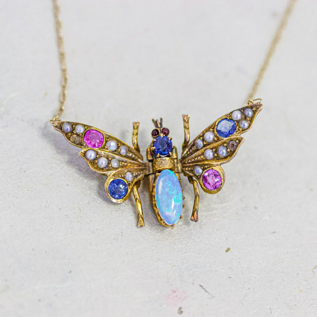 18k Opal Butterfly Pendant with Ruby, Sapphire & Pearl (1 of 2)
