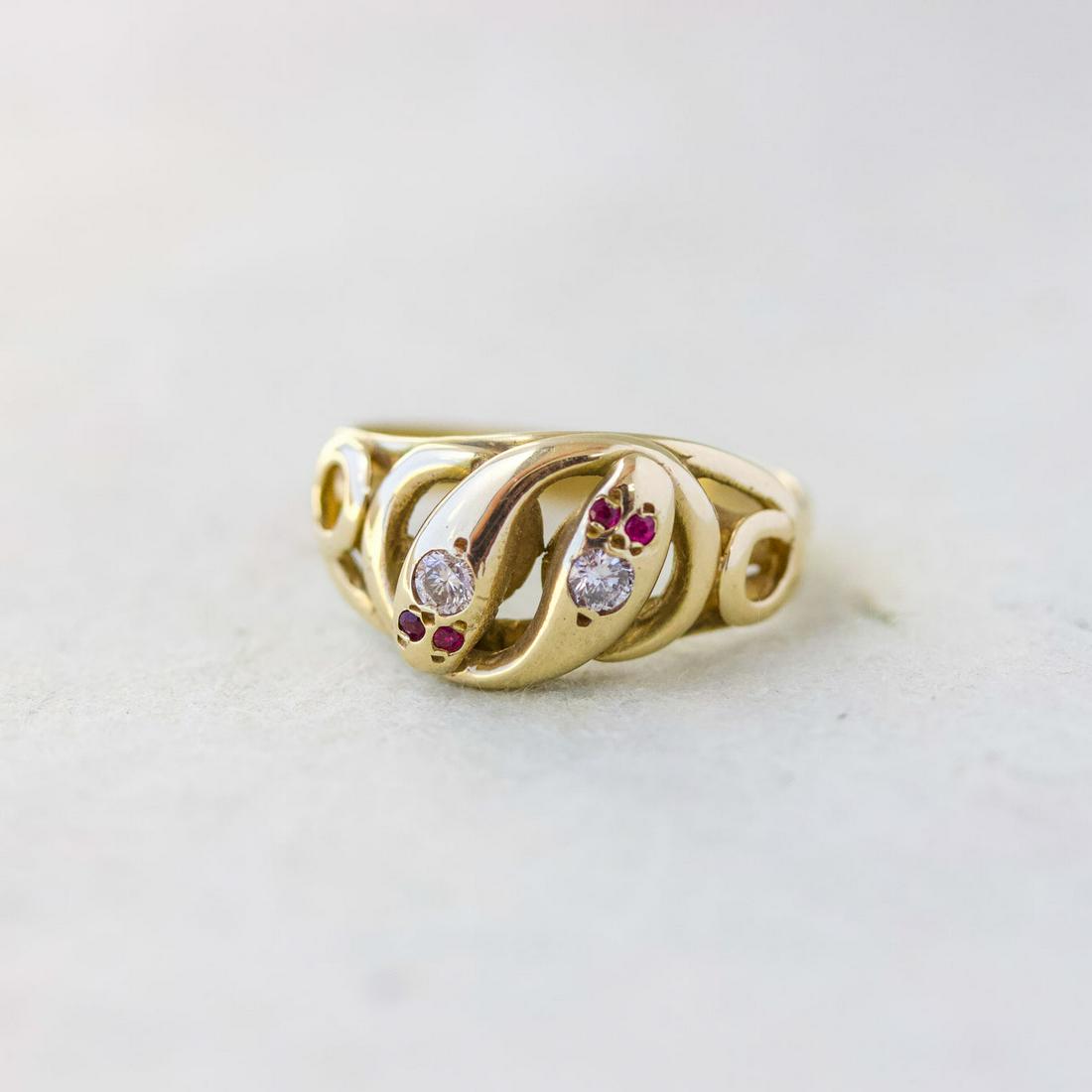 14k Double Snake Ring with Diamonds (1 of 3)