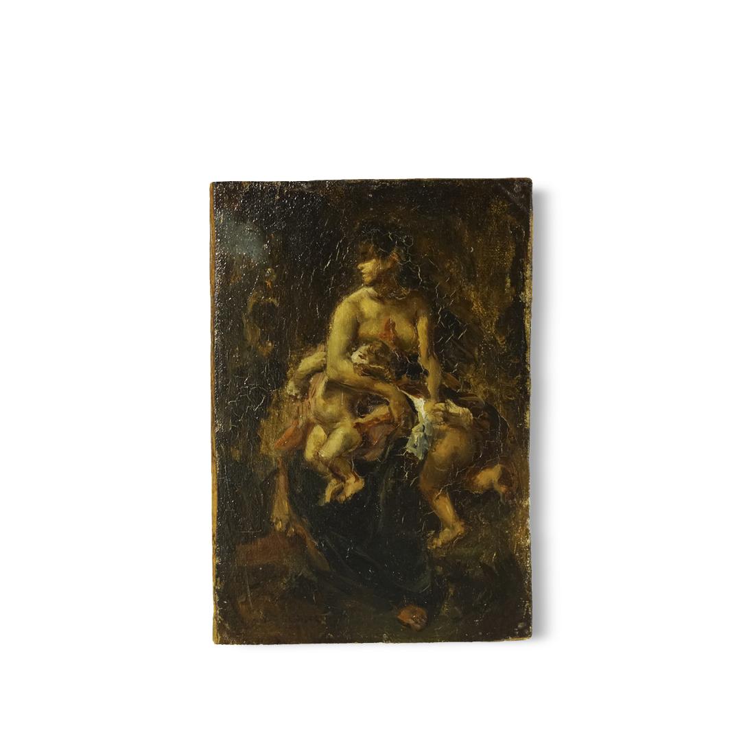 Small Oil on board with a maternity scene (1 of 4)