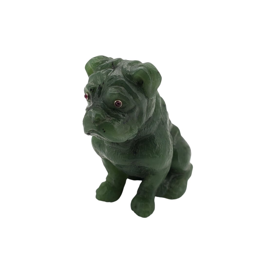 Antique Vintage  figure of a dog carved from Jade with ruby eyes. (1 of 2)