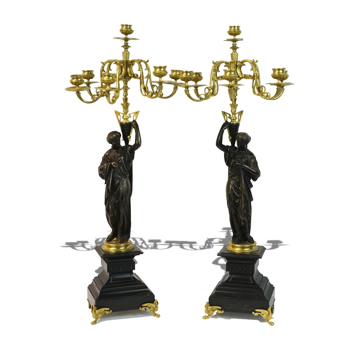 Pair of XIX century empire style bronze candelabras. (1 of 2)