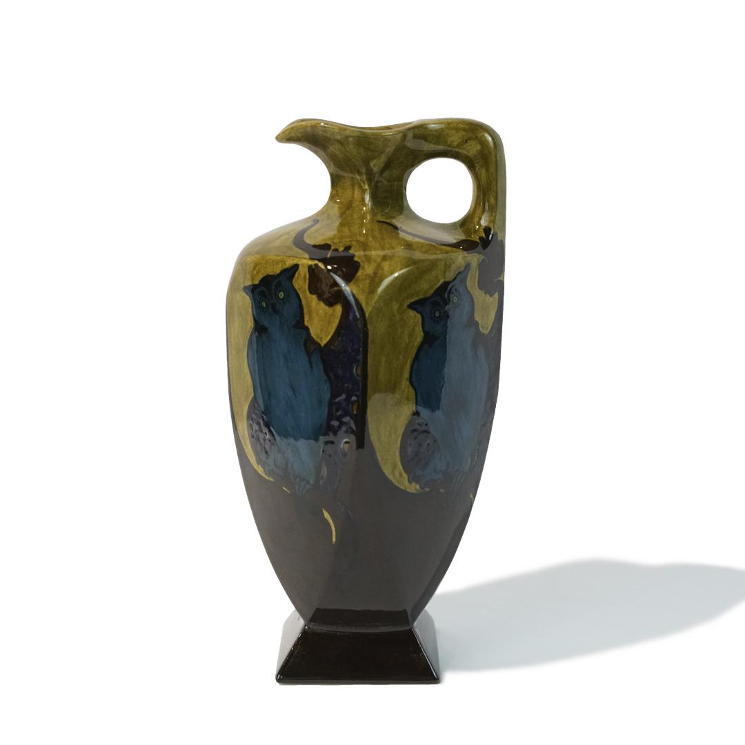 XX century European porcelain ewer with cat scenes. Signed. (1 of 2)