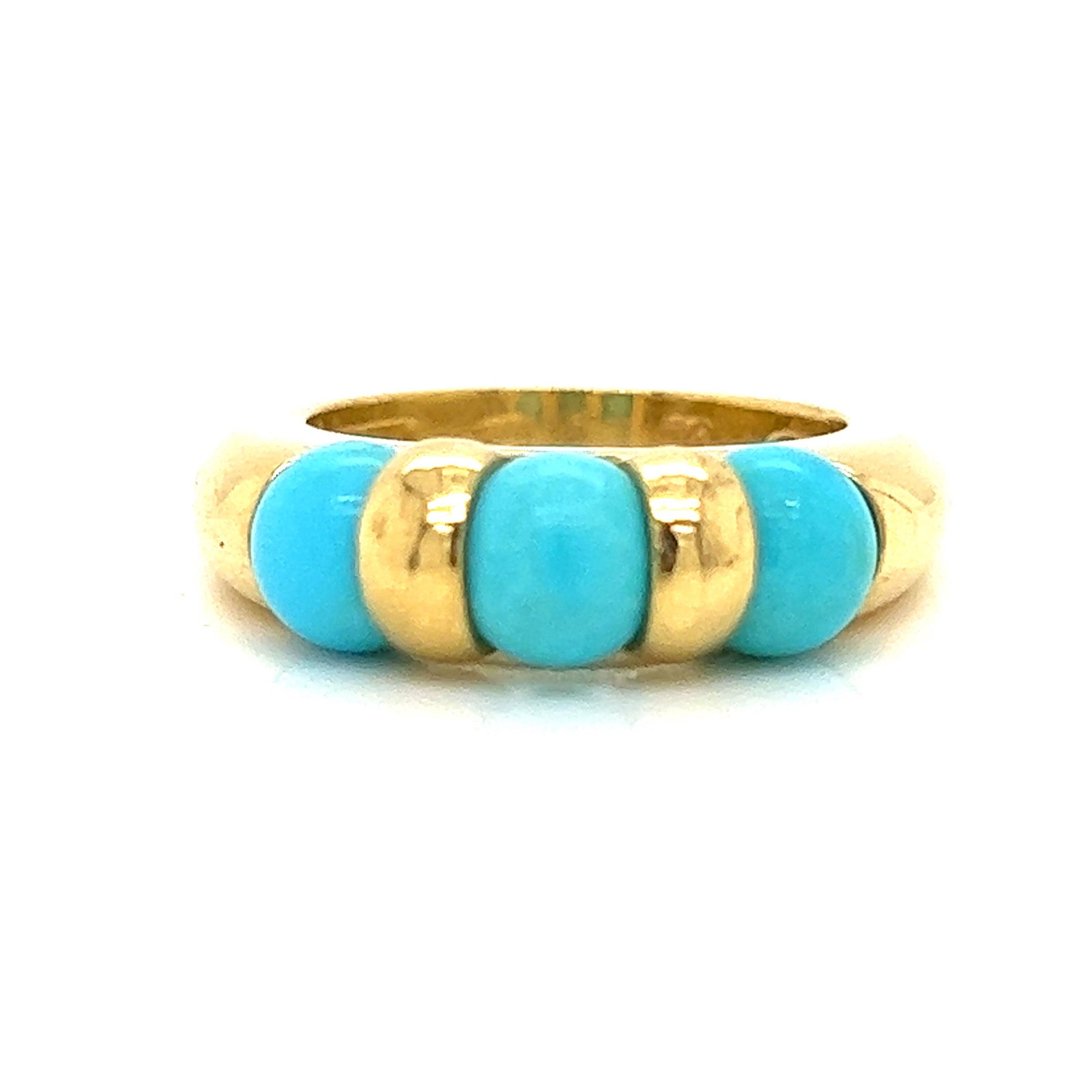 18k Turquoise Ring: 18k Yellow Gold Weight Turquoise Ring Size 6.25 Measurements 0.24”x0.91”
