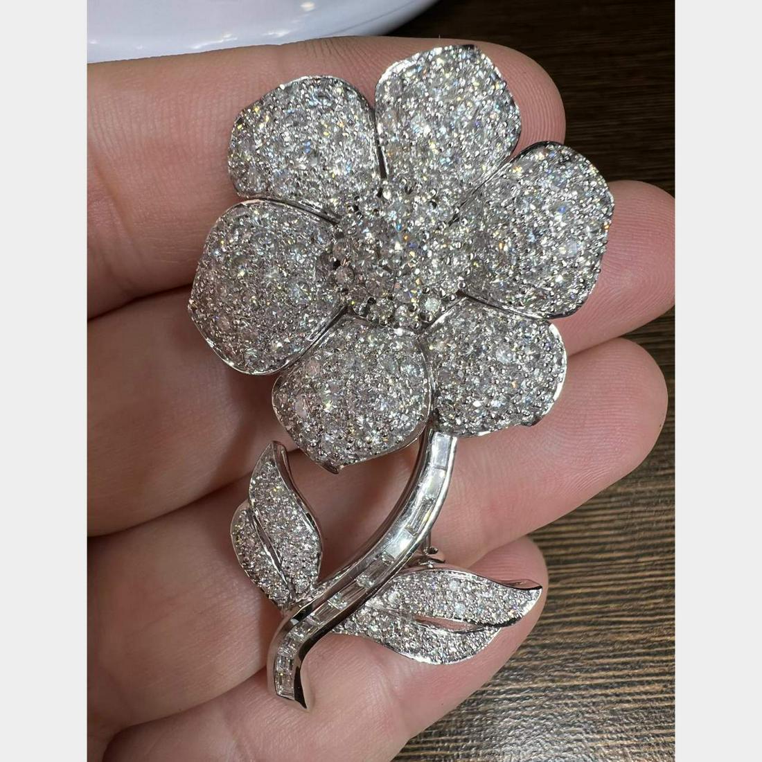 18K White Gold Diamond Flower Brooch (1 of 1)