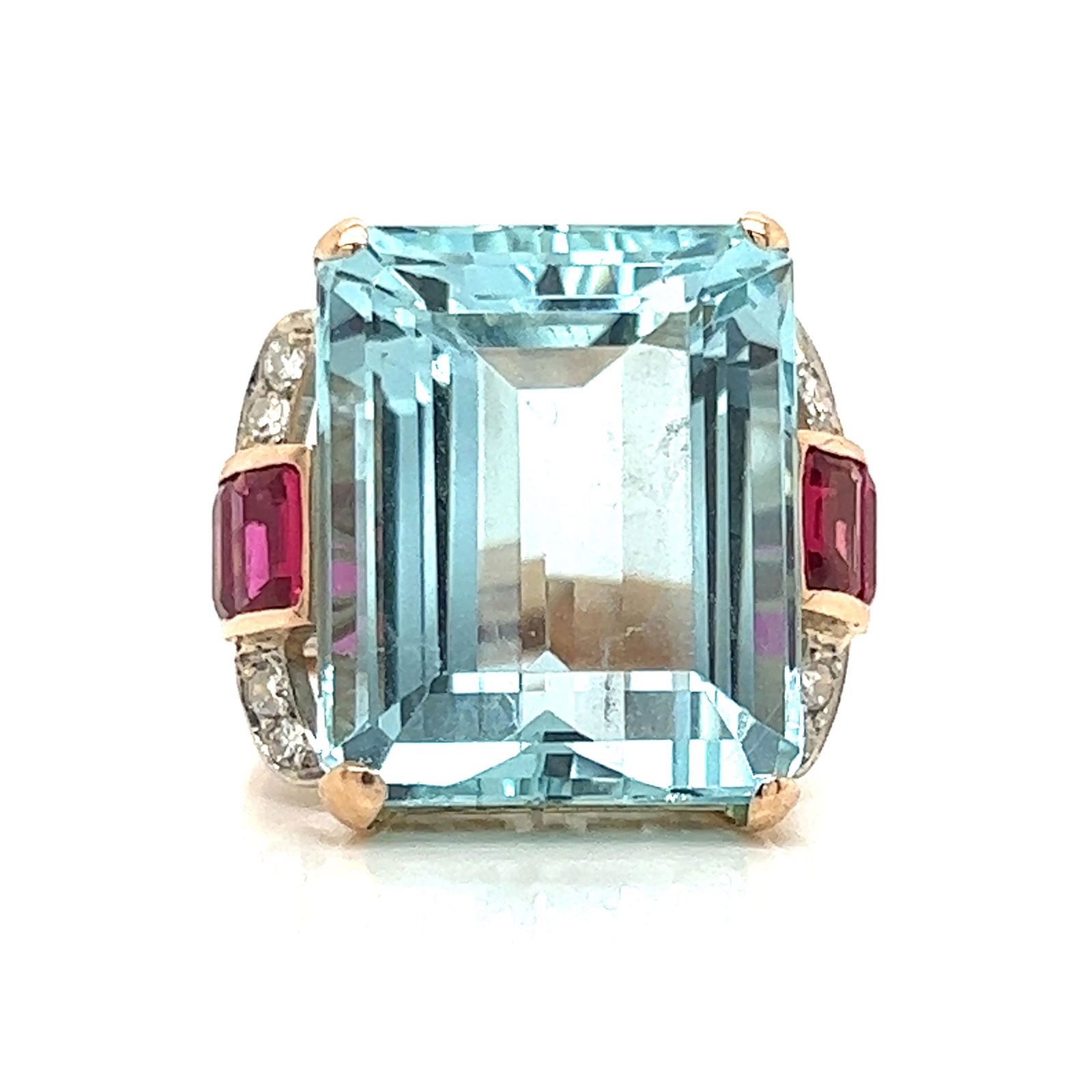 18k Platinum Retro Aqua Ruby Diamond Ring  (1 of 2)
