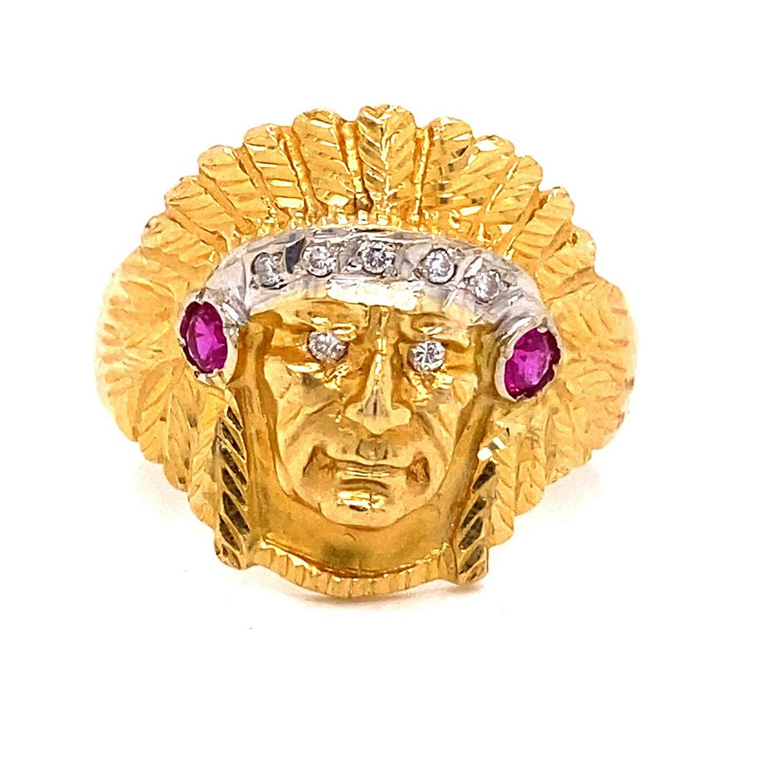 18k Ruby Diamond Native Man Ring (1 of 2)