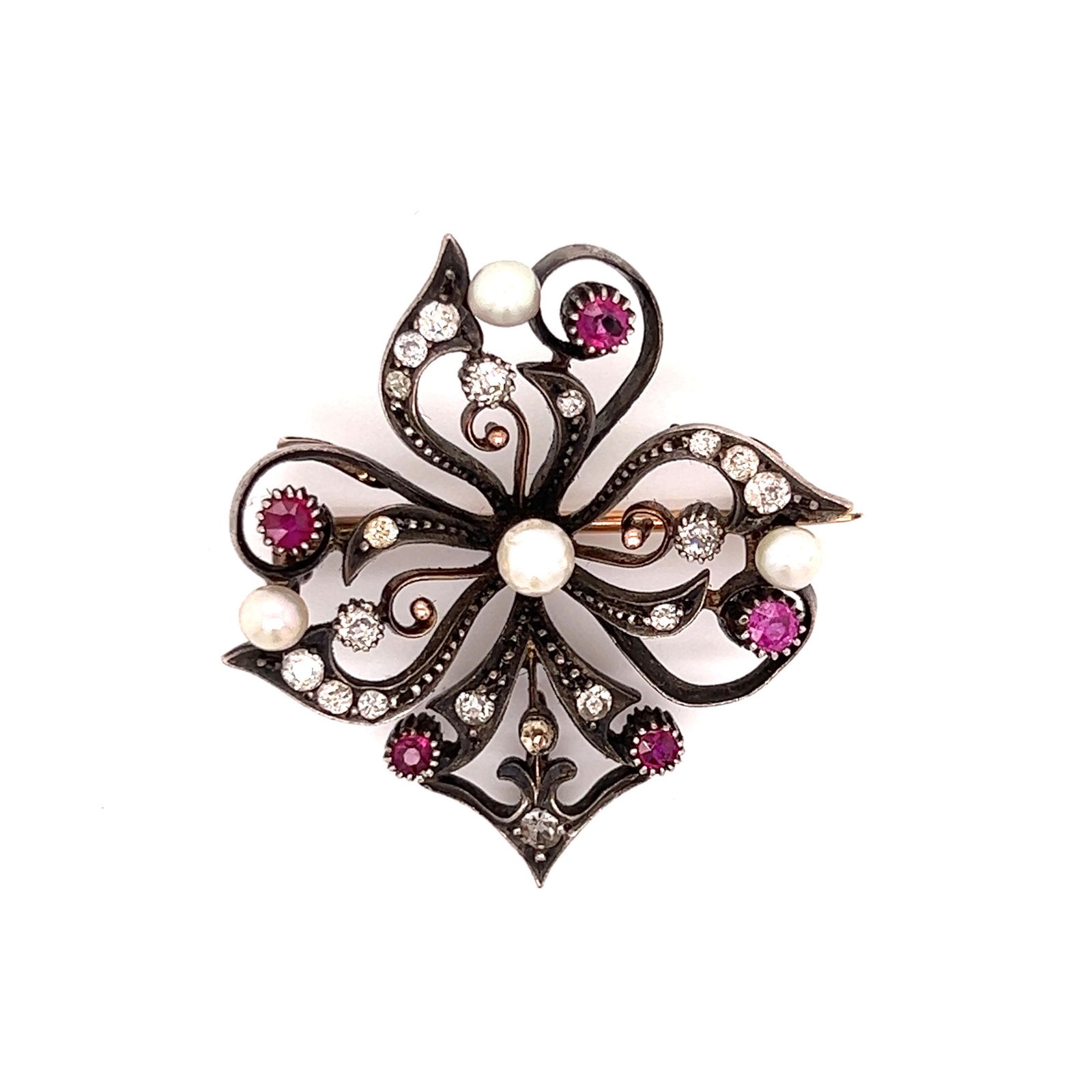 18k Edwardian Diamond Ruby Brooch (1 of 1)