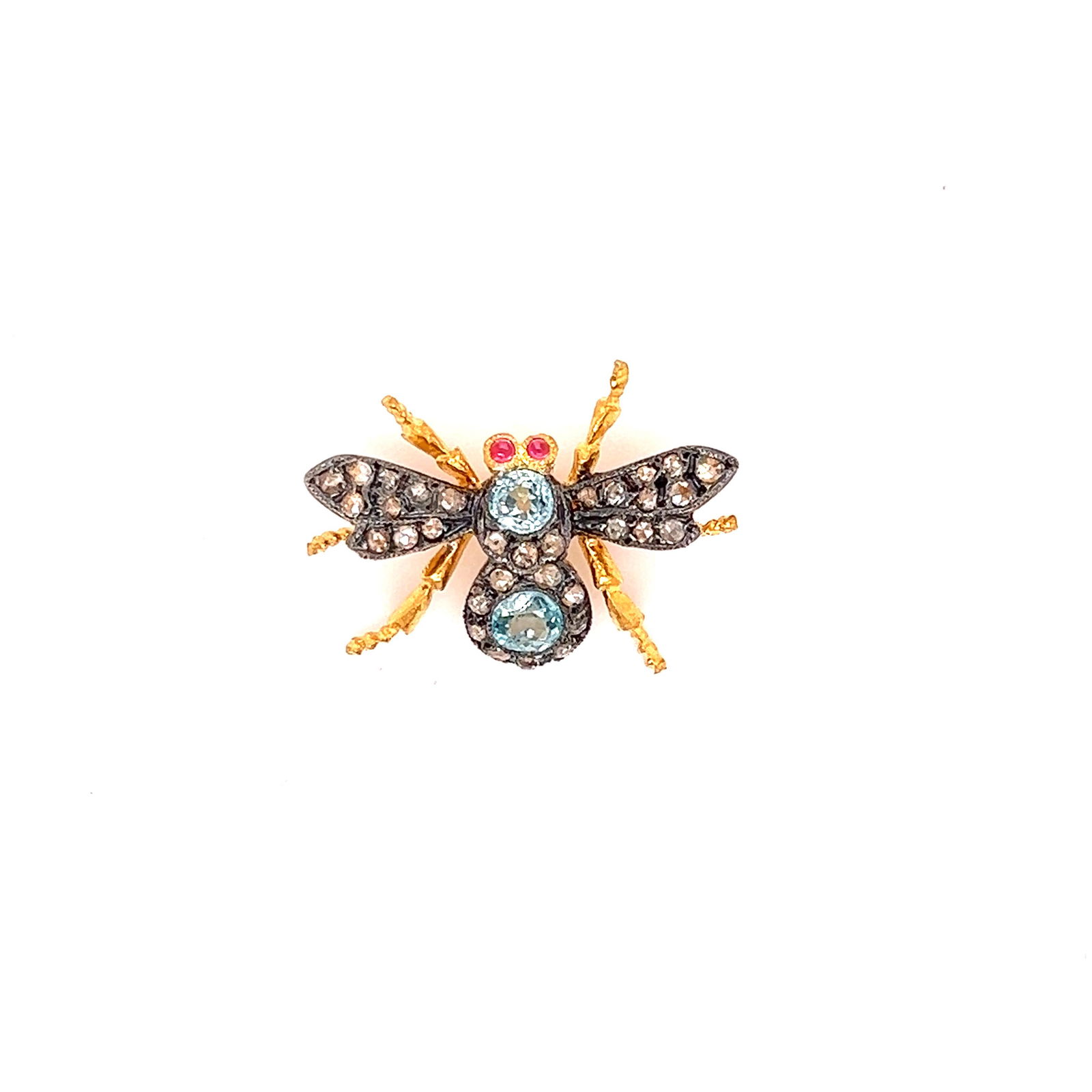 Silver and Gold Blue Zircon Bug Brooch (1 of 1)