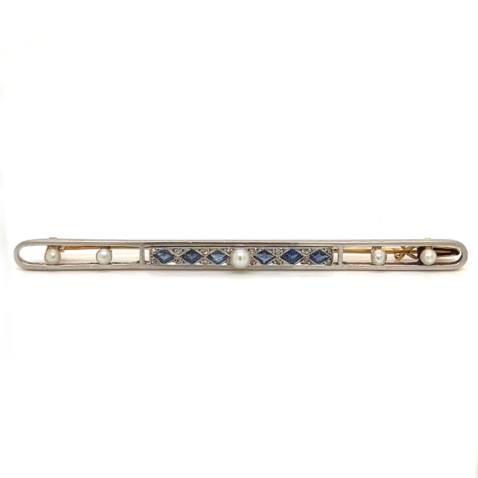 18k Platinum Sapphire Diamond Bar Brooch (1 of 1)