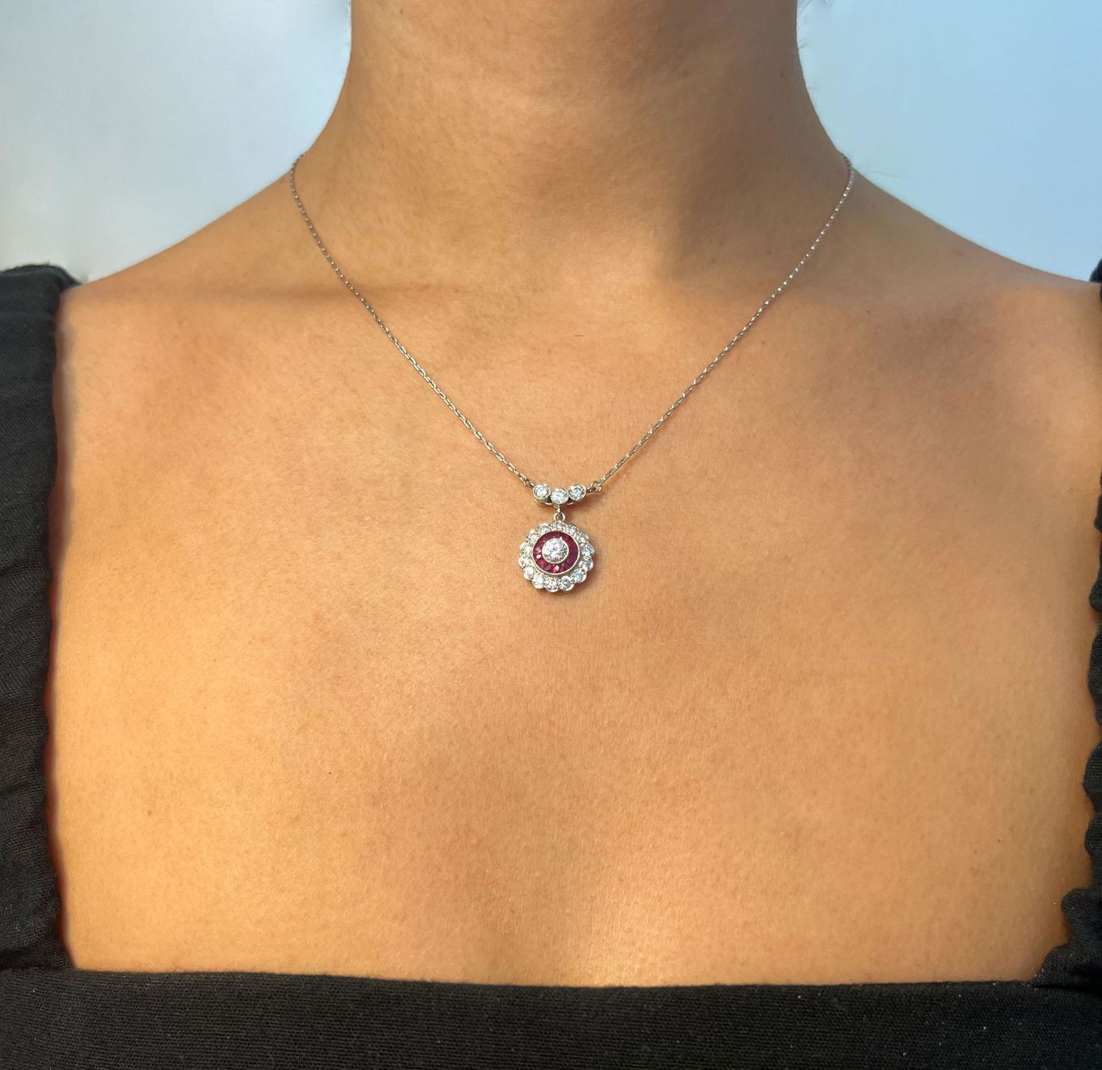 Platinum Diamond Ruby Rosetta Pendant  (1 of 2)