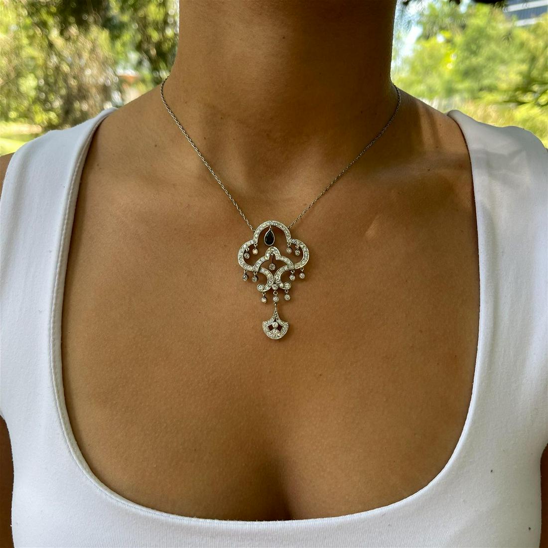 Platinum Diamond Sapphire Pendant (1 of 2)