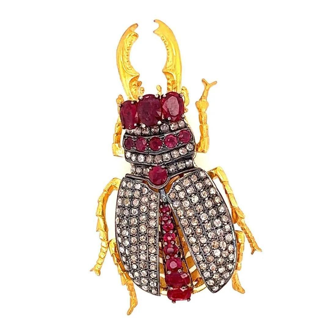 18k Silver Ruby Diamond Scarab Brooch (1 of 1)