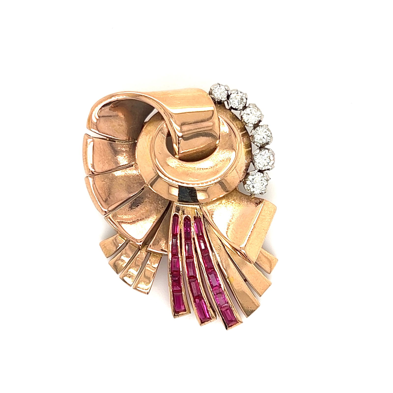 Retro 18k Diamond Rubies Brooch  (1 of 2)