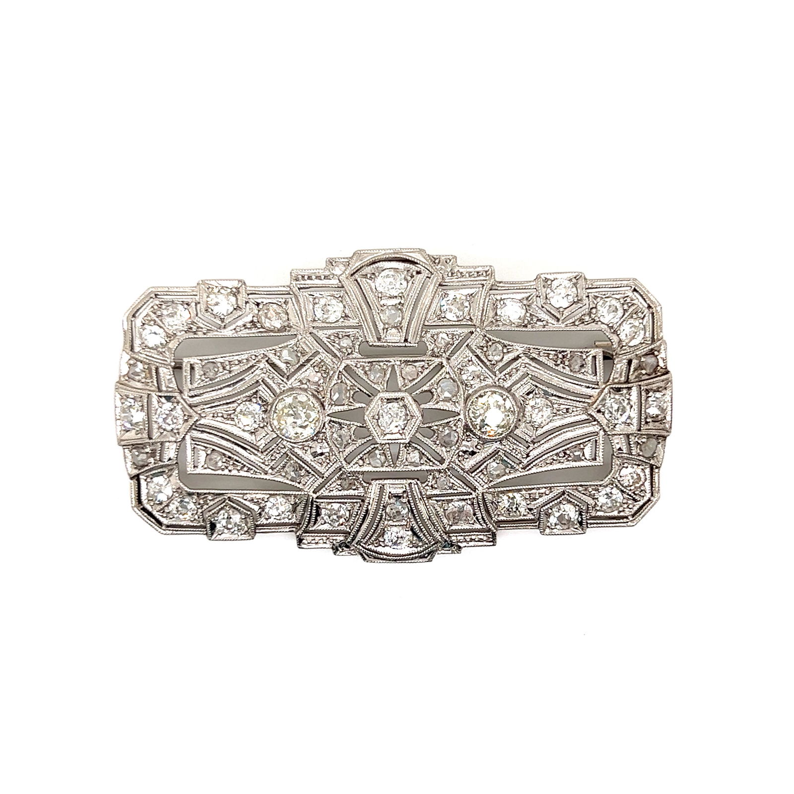Art Deco Platinum  Plaque Diamond Brooch  (1 of 2)