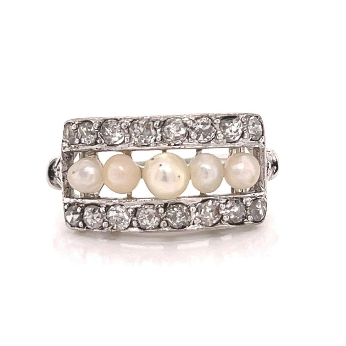 Edwardian 14k Diamond Pearl Ring (1 of 3)
