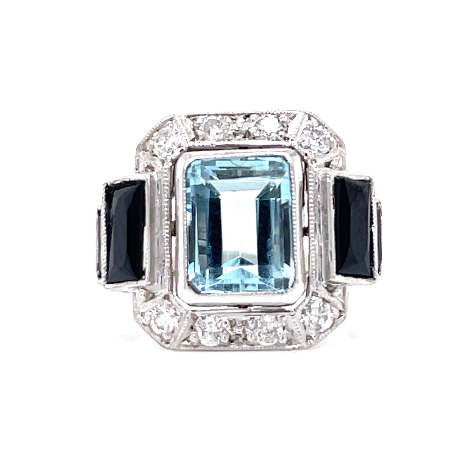 Platinum Aqua Onyx Diamond Ring (1 of 2)