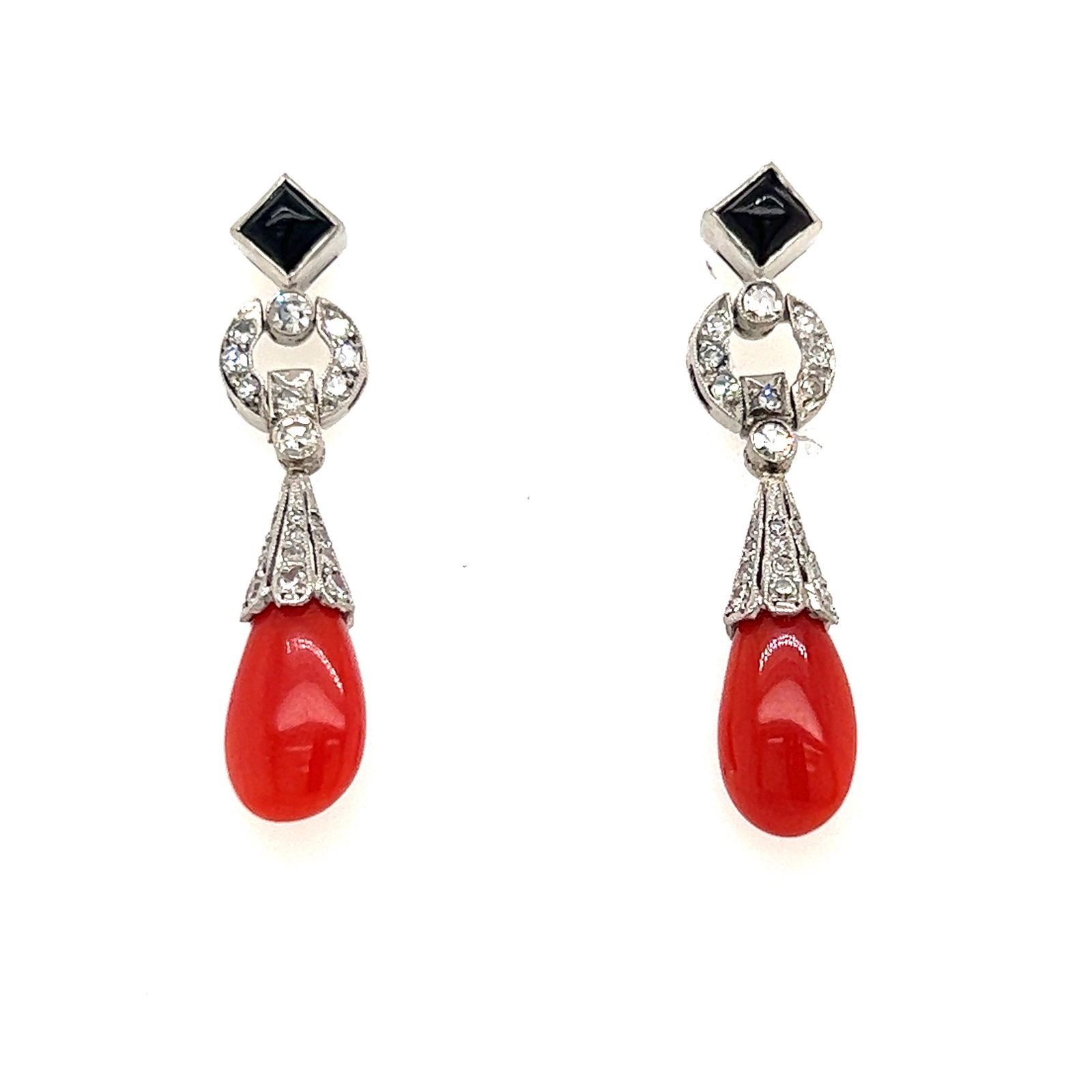 Platinum Diamond Coral Drop Earrings  (1 of 2)