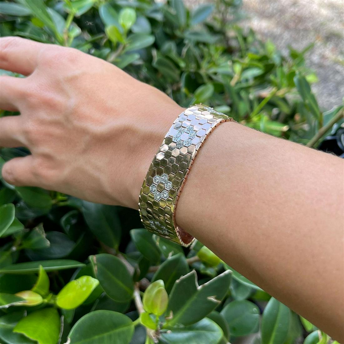 18k Retro Flower Diamond Scale Bracelet  (1 of 2)