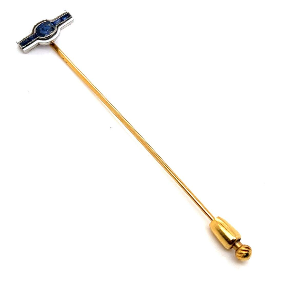 Baily Banks & Biddle 18K and Platinum Sapphire Pin: Baily Banks & Biddle 18K and Platinum Sapphire Pin Weighing 2.9 grams Set with app. 0.80 Ct. of Gem Sapphires 3 inches in length