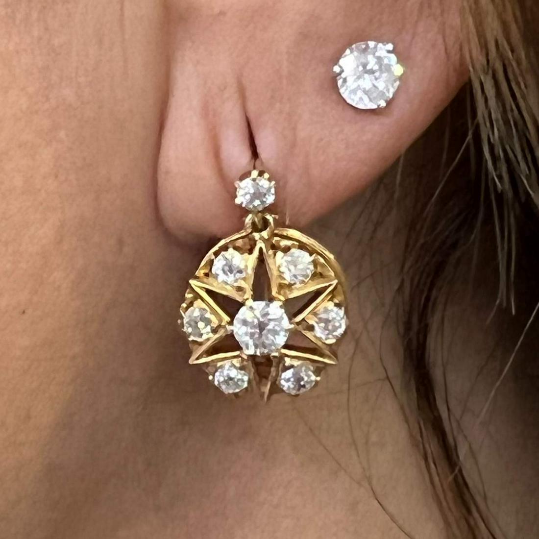 18K Yellow Gold True Antique Diamond Earrings (1 of 1)