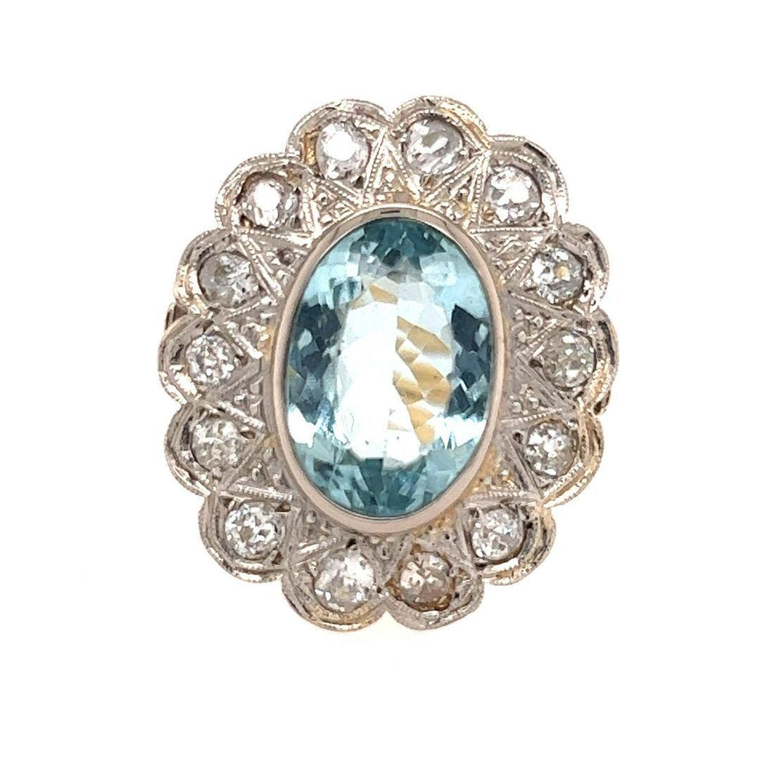 20’s 18k Platinum Diamond Aqua Oval Ring (1 of 3)