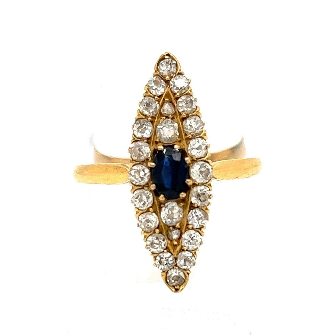 Edwardian 18k Diamond Sapphire Marquise Shaped Ring (1 of 2)
