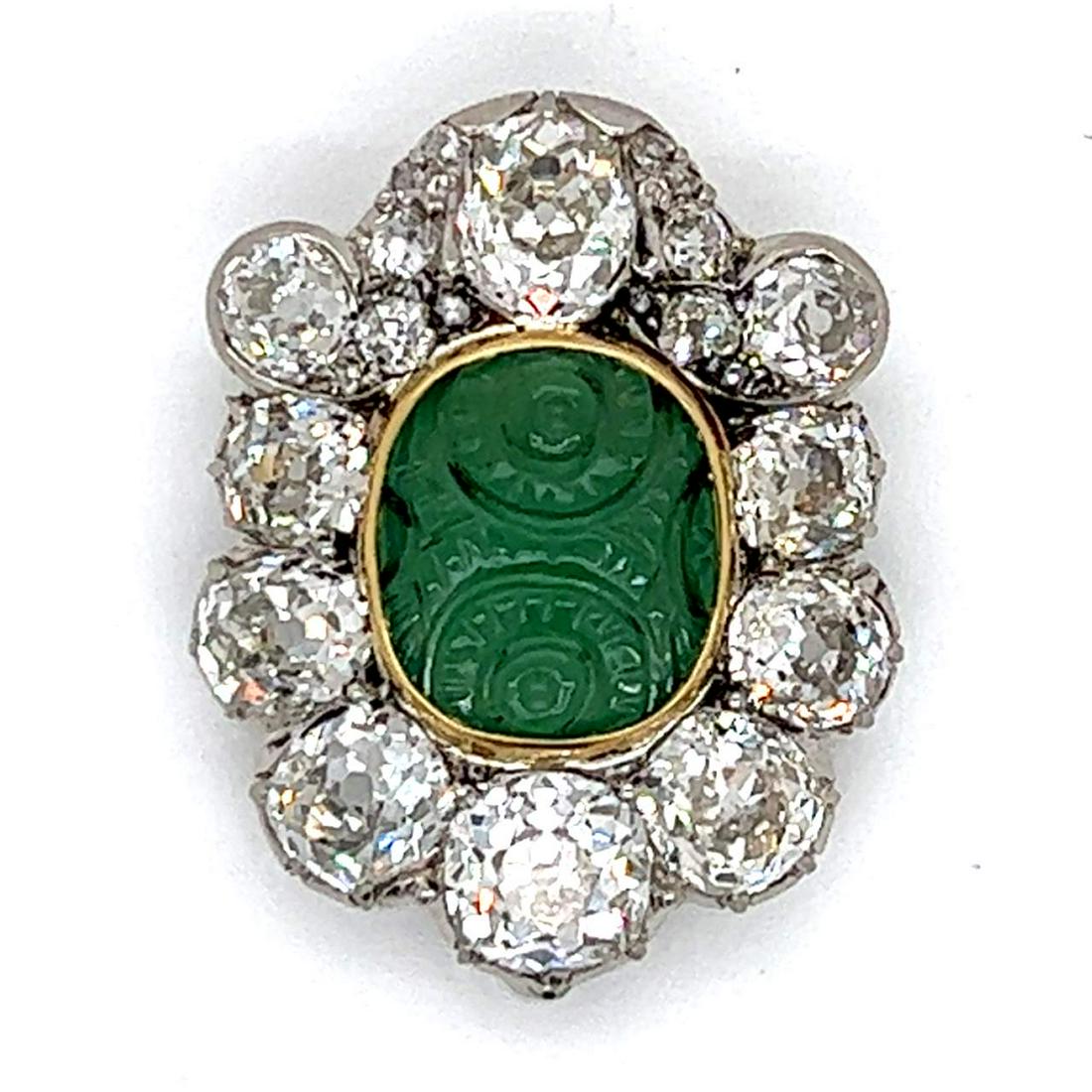 Art Deco Platinum Carved Green Onyx Clip (1 of 4)