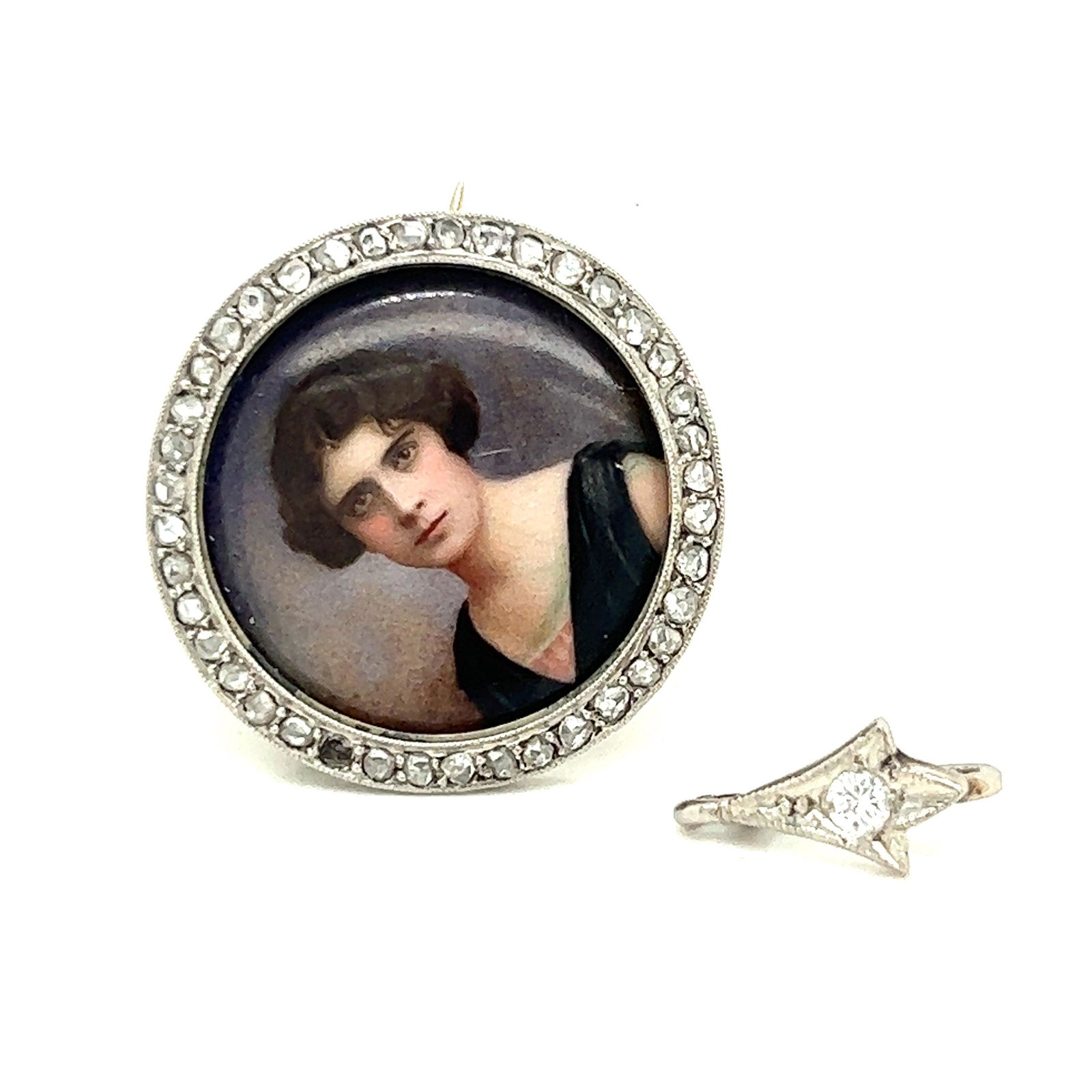 Platinum Art Deco Diamond Women Picture BroochÊ (1 of 1)