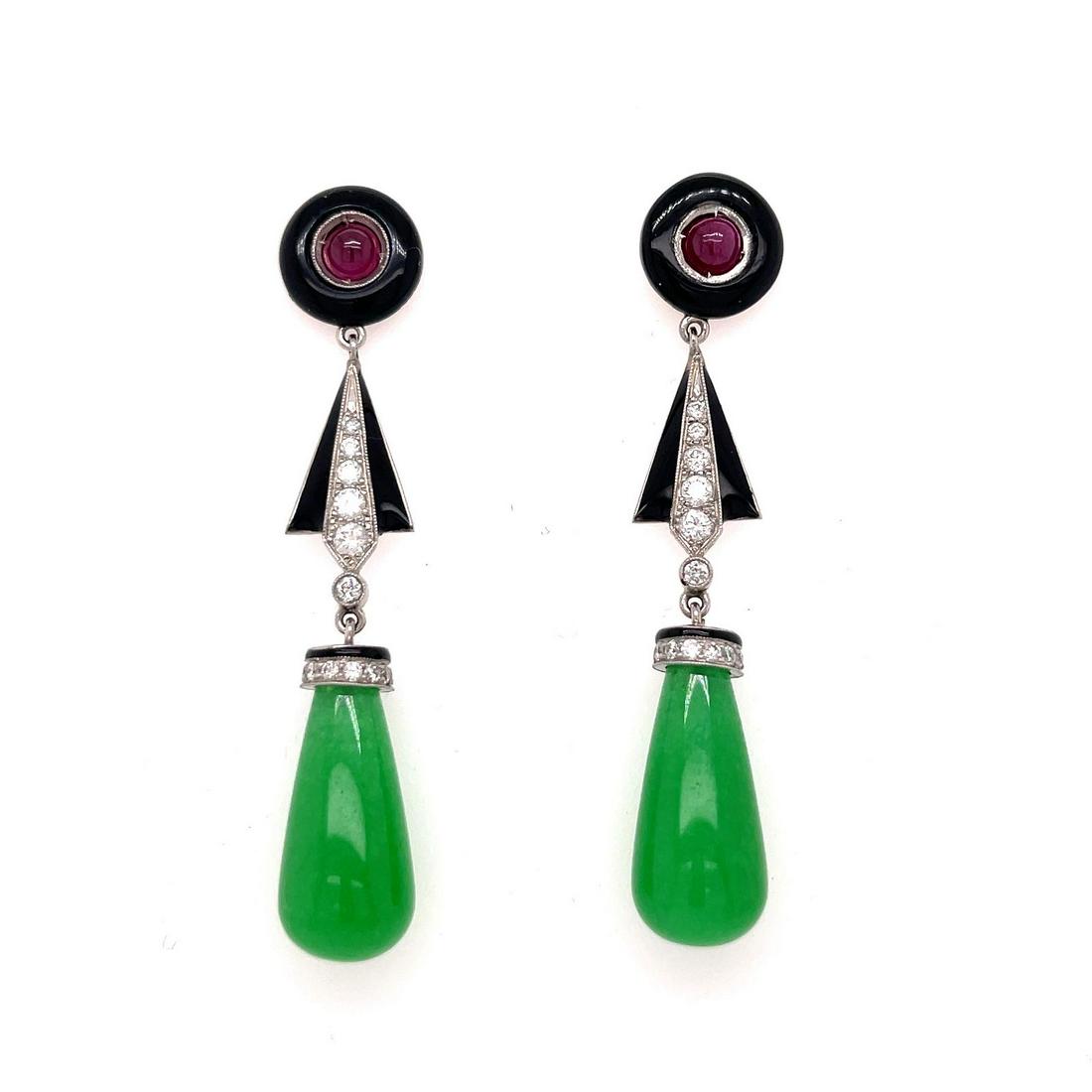 18k Diamond Jade Ruby Earrings (1 of 1)