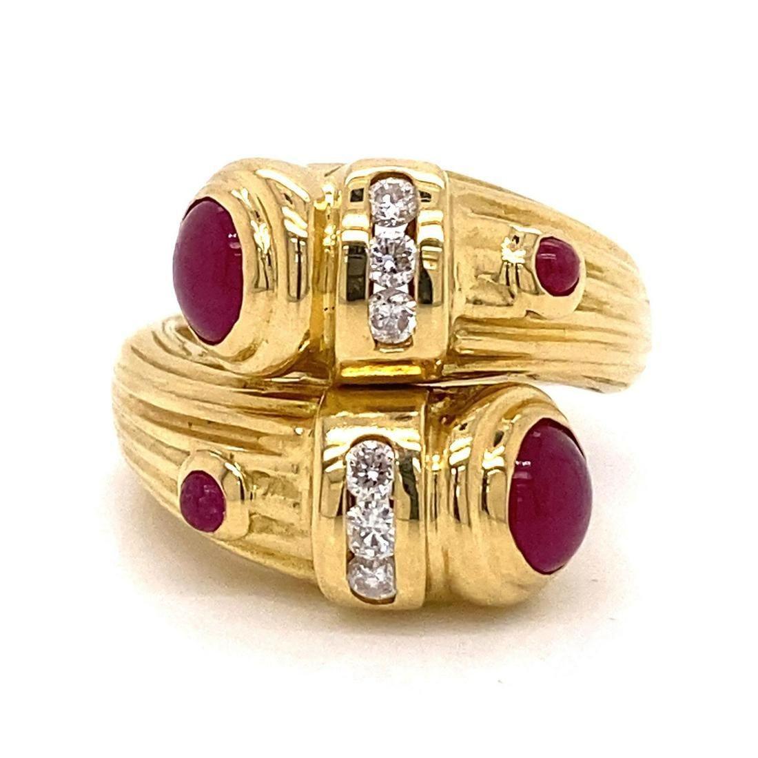 18k Diamond Ruby Cross Over Ring (1 of 2)