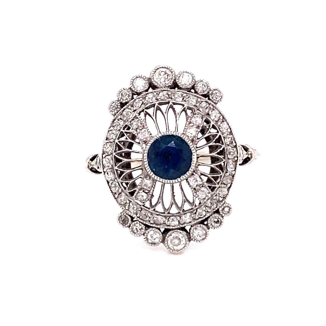 Platinum Art Deco Diamond Sapphire Ring (1 of 2)