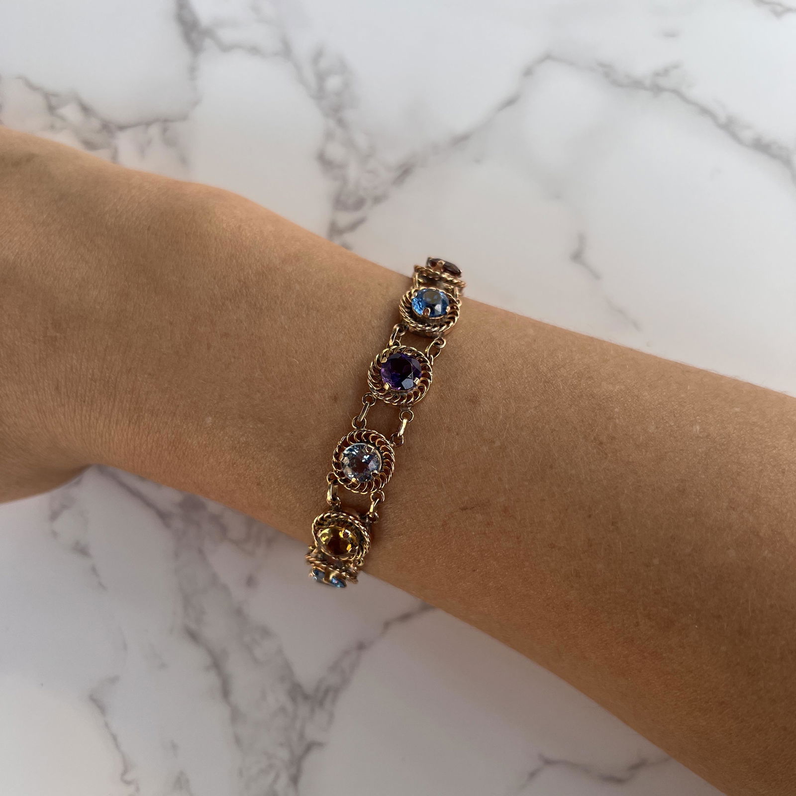 14k Retro Multi Gem Bracelet  (1 of 2)