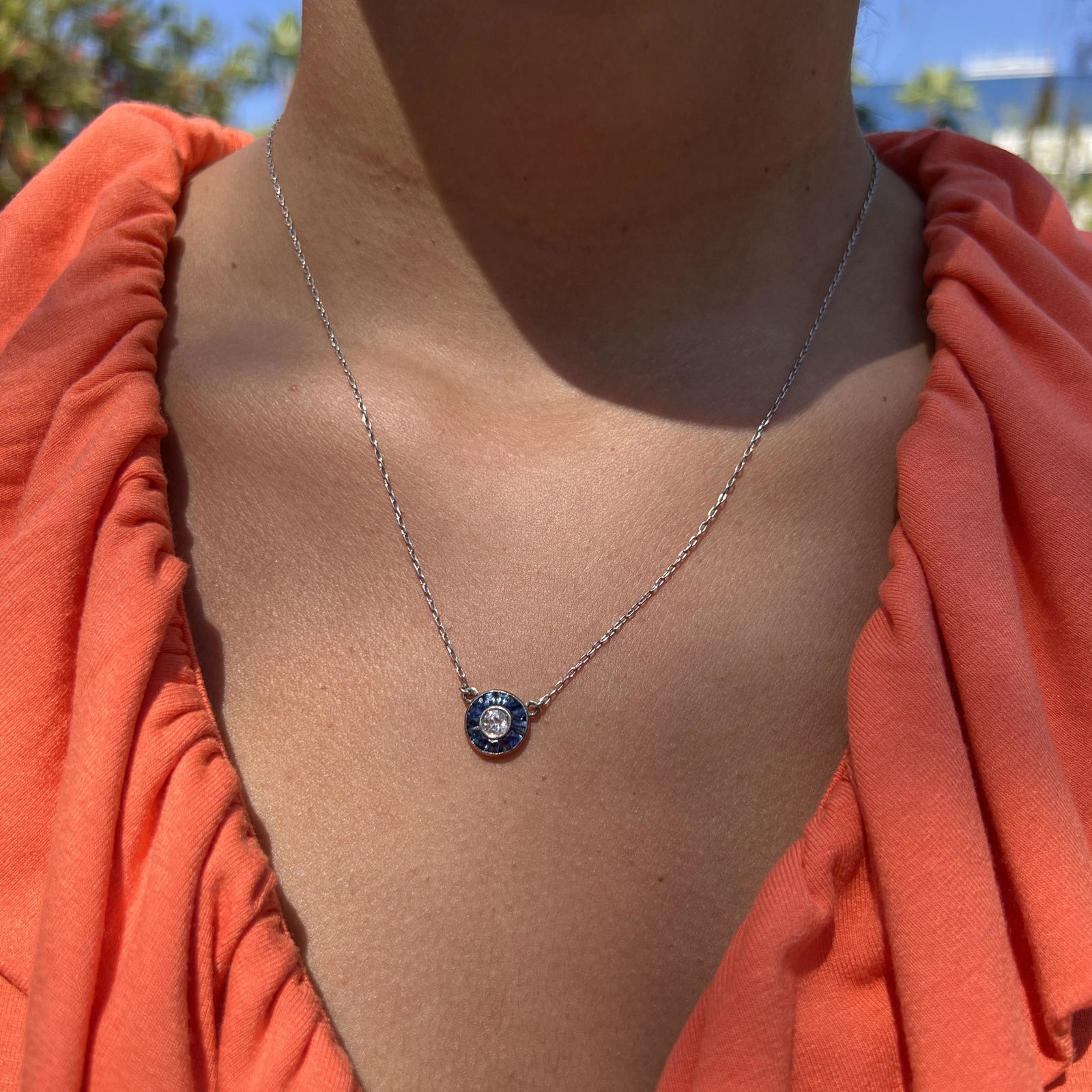 Art Deco Platinum 18k Sapphire Diamond Target  (1 of 1)