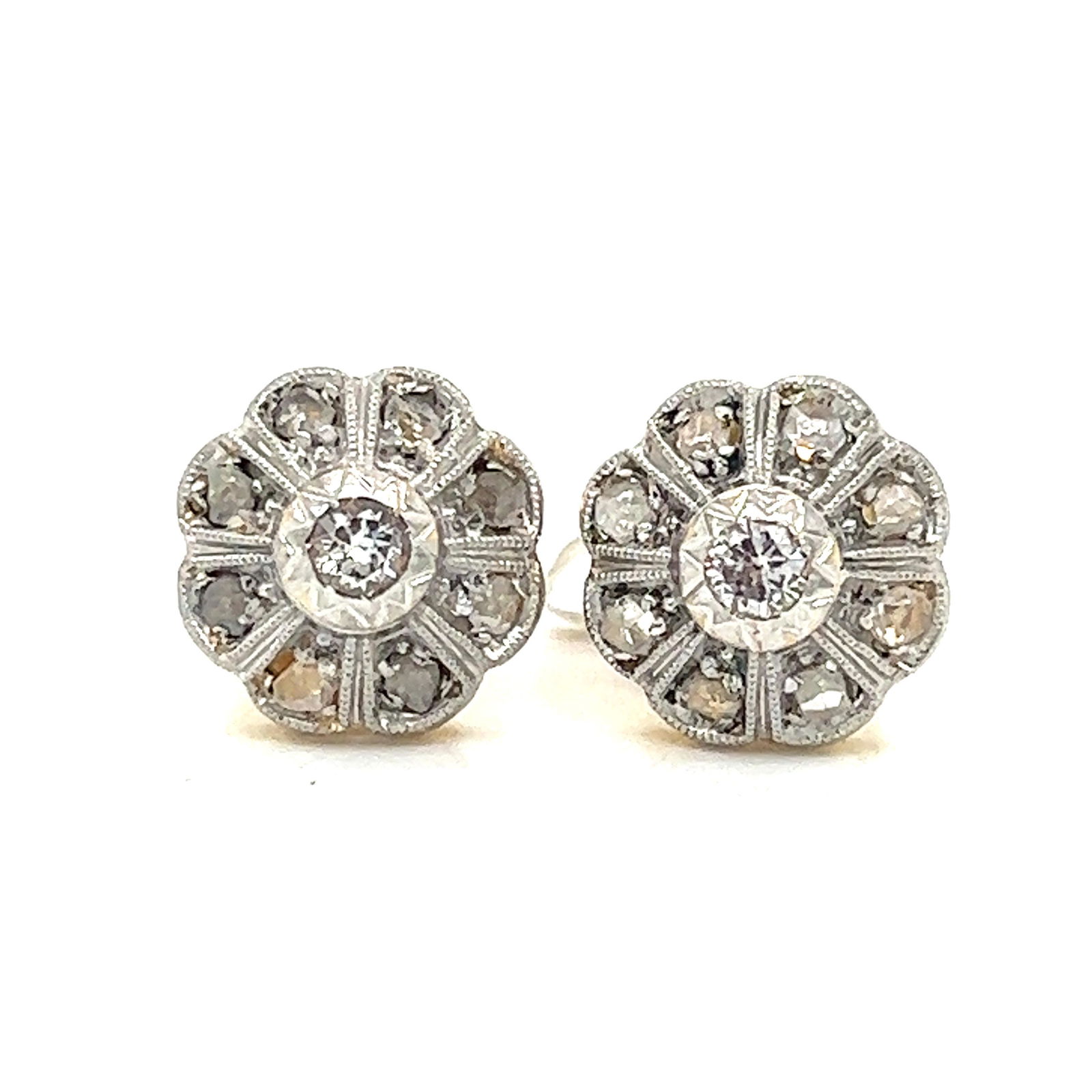 18k Platinum Art Deco Diamond Stud Earrings : 18k Platinum Weight 3.91g Art Deco Diamond Stud Earrings Measurements 0.38in x 0.38in 