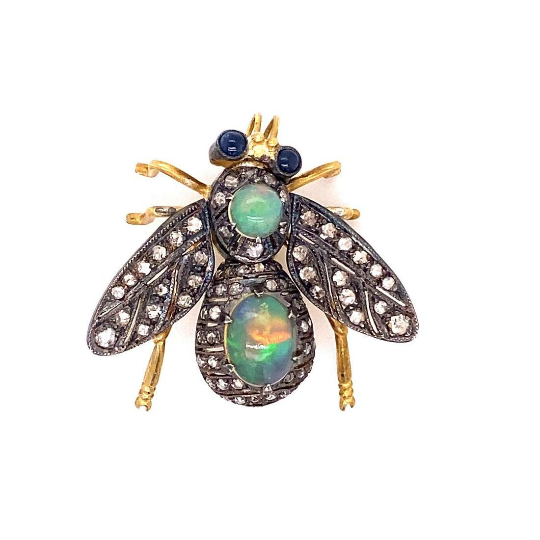 Silver & Gold Opal Diamond Bug Brooch (1 of 2)
