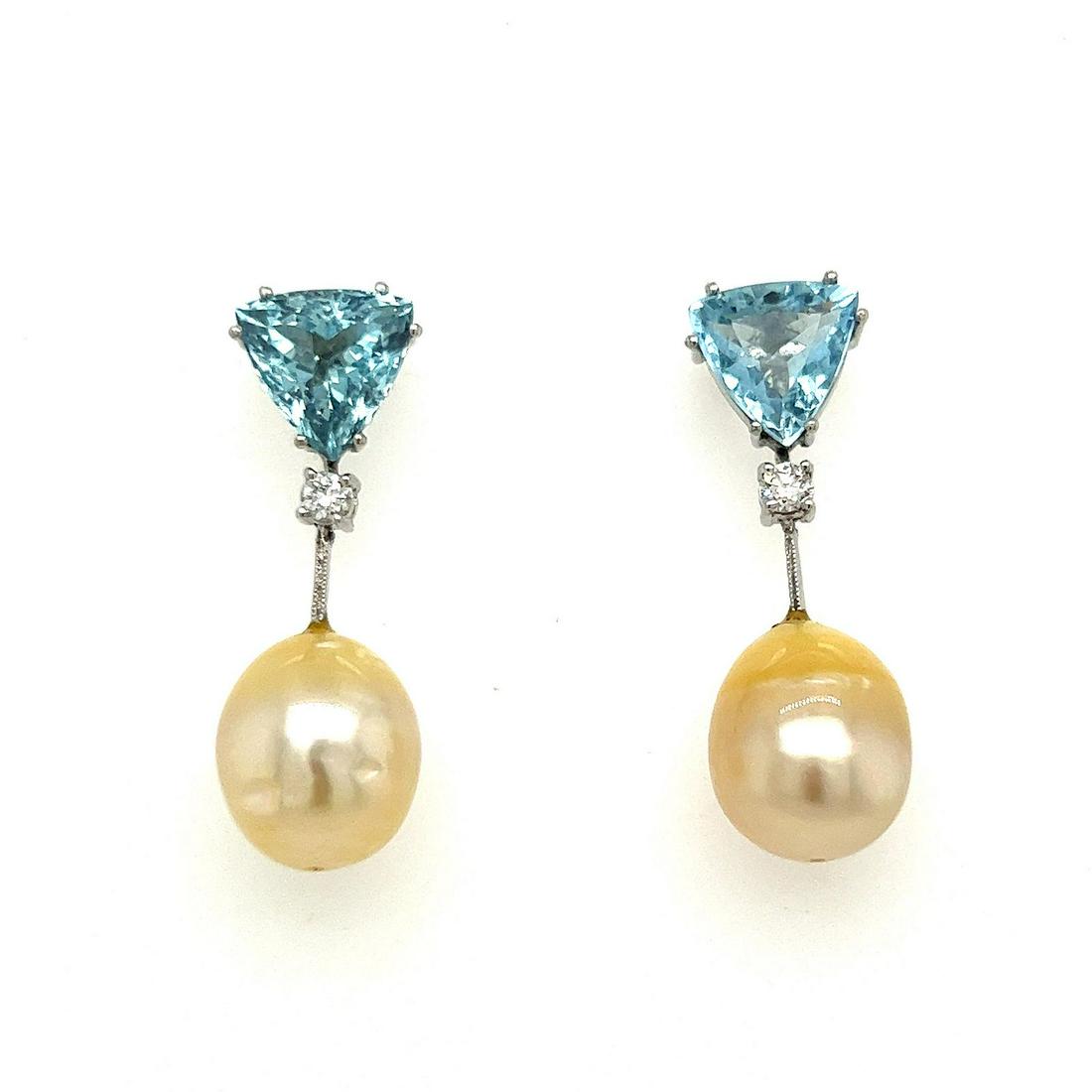 Platinum Aqua Diamond Drop Pearl Earrings (1 of 1)