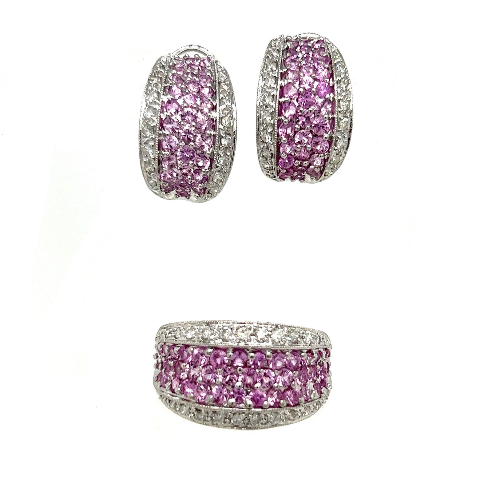 14k Diamond Pink Sapphire Set Earrings Ring  (1 of 2)