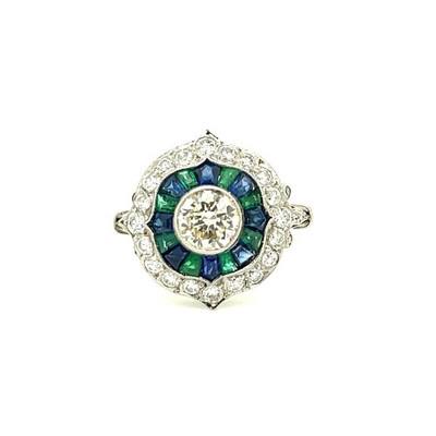 Platinum Diamond Emerald Sapphire Ring (1 of 2)