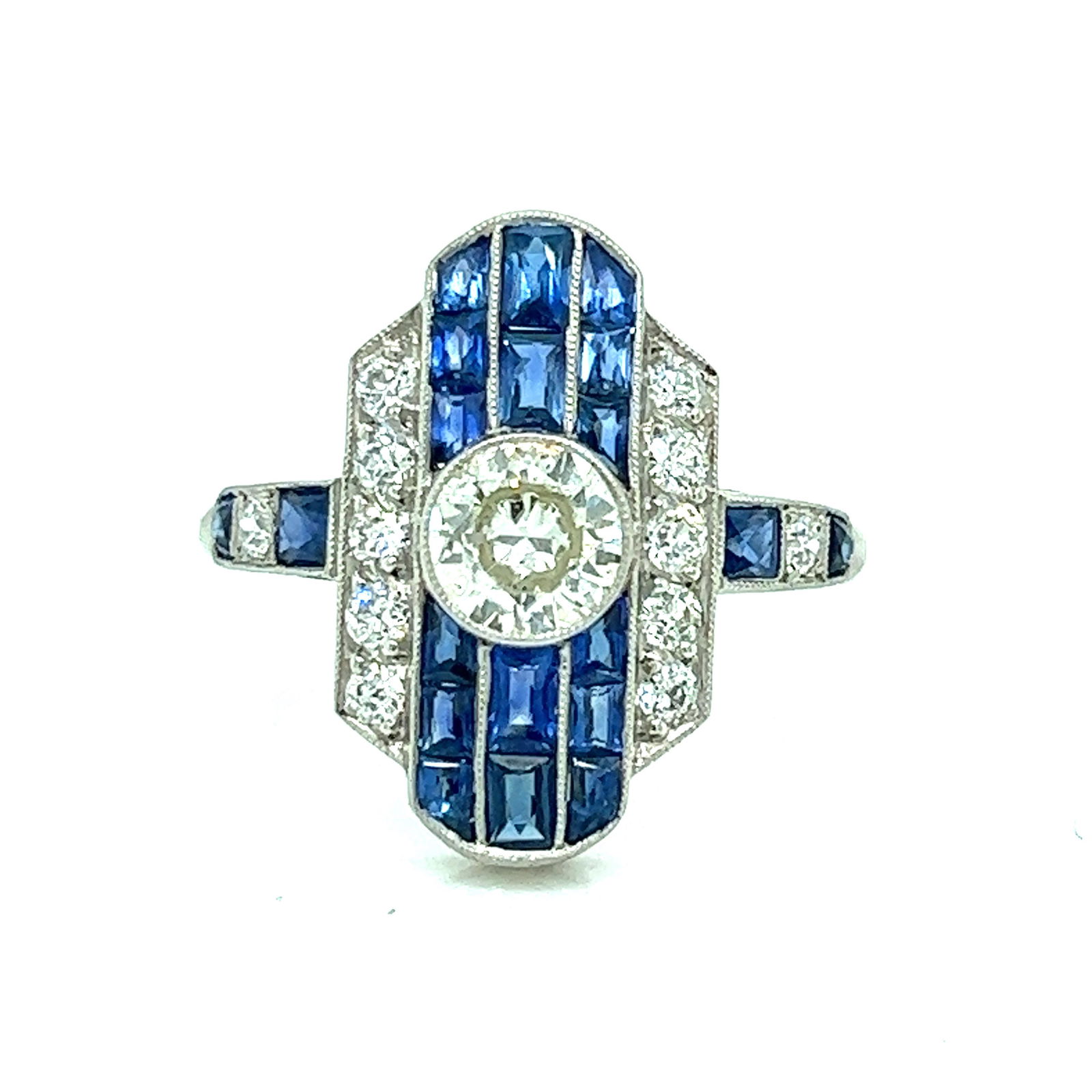 Art Deco Platinum Sapphire Diamond Ring  (1 of 2)